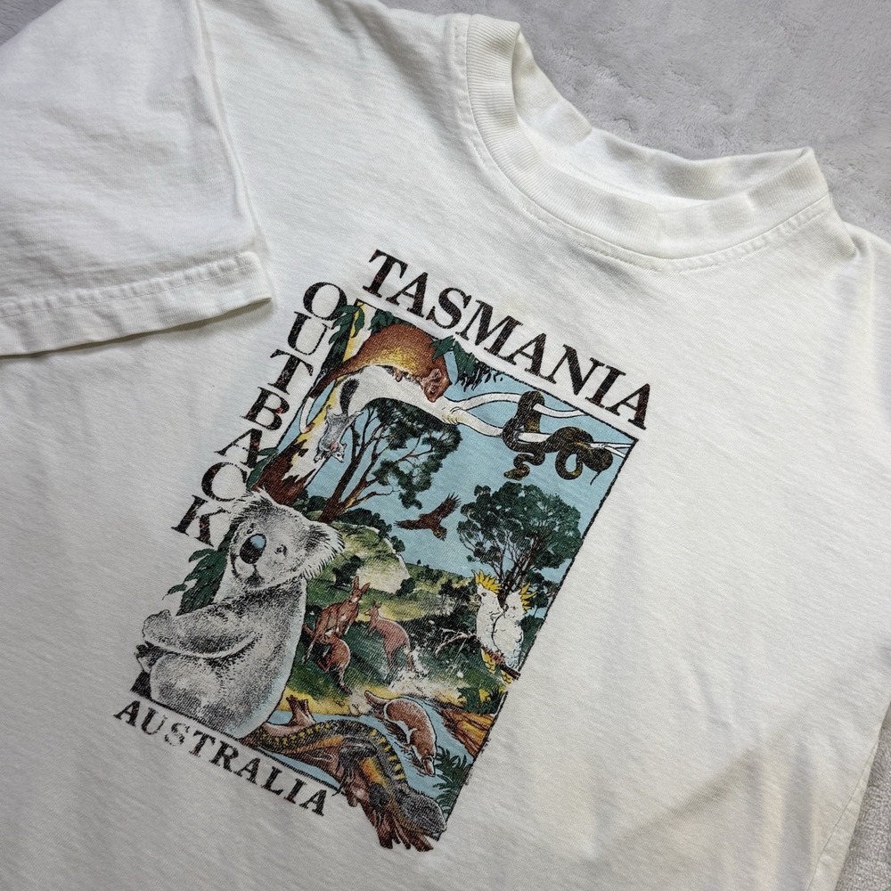 Vintage 90s Tasmania Australia Outback Koala Wildlife Graphic T Shirt White S